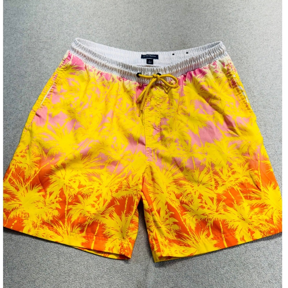 Club Room Mens Large Swim Trunks Yellow Orange Palm Tree Tropical Board Shorts